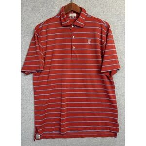 Peter Millar L Red Stripe Golf Polo‎ Shirt Summer Comfort TCC Country Club Logo